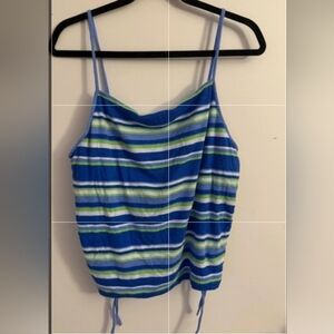 Aerie Blue and Green Ruched Striped Camisole Tank Top